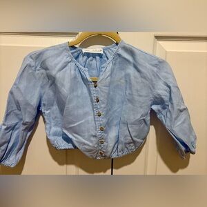 Zara Girls Blue Linen Blouse Size 7